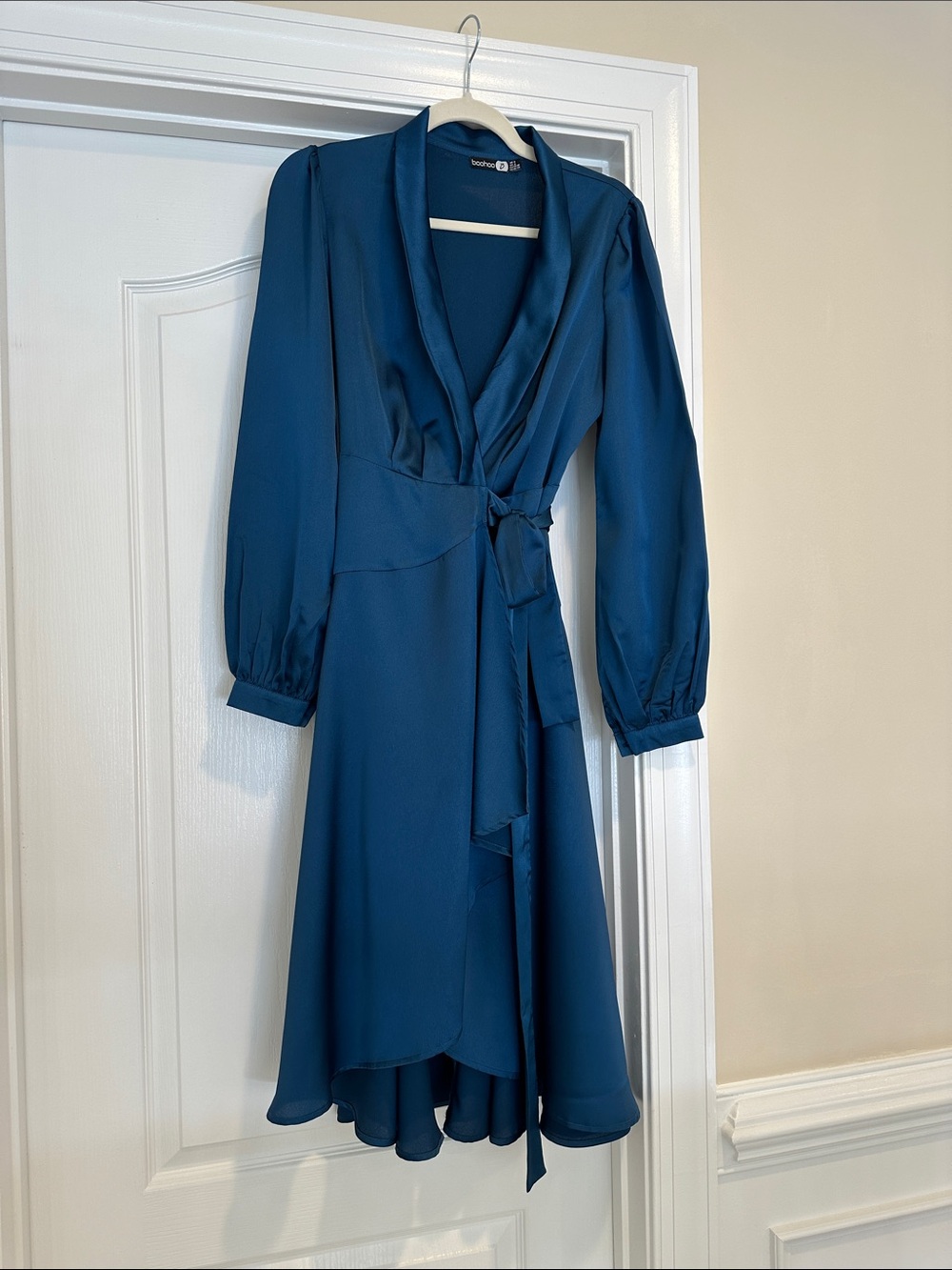 Boohoo Deep Teal Long Sleeve Wrap Midi Dress